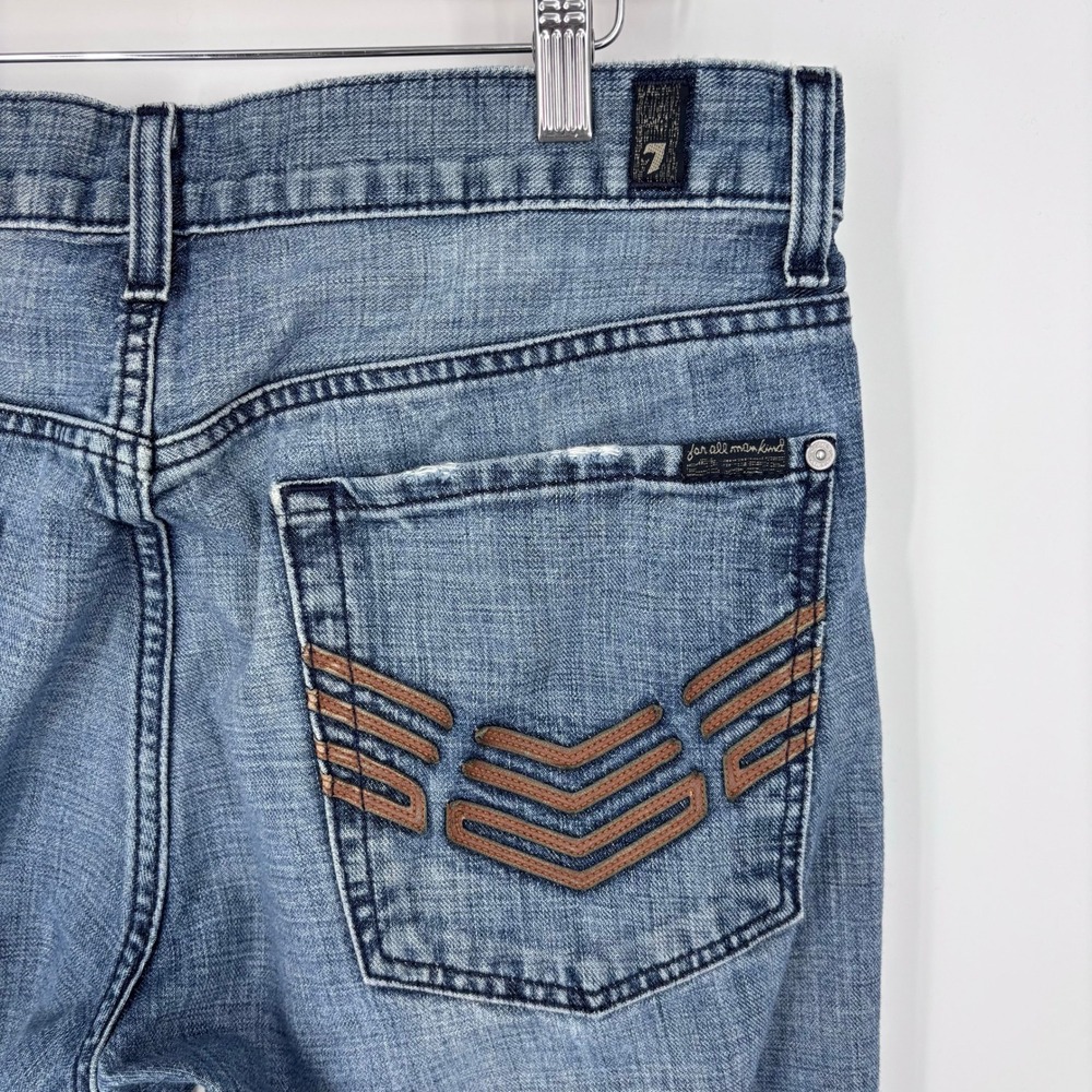 VTG 7 For All Mankind Relaxed Blue Jeans Mens 33x30 Straight Embroidered Denim